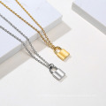 Mini Love Simple Stainless Steel Gold Plated Padlock Long Chain Necklace Vendors